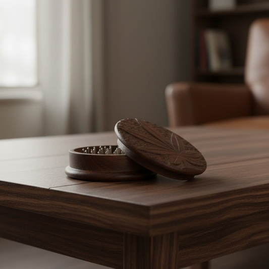 Carved Marijuana Leaf Wooden Herb Grinder – 3"