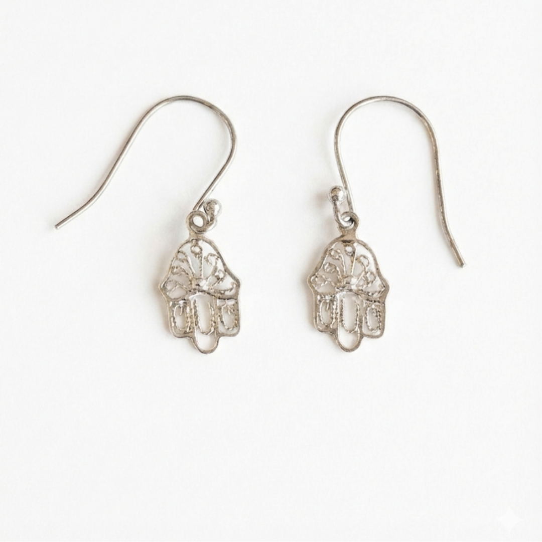 Sterling Silver Hamsa Hand Earrings