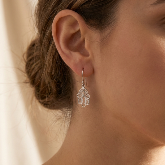 Sterling Silver Hamsa Hand Earrings