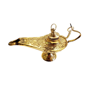 Oil Lamp Incense Burner Aladdin Genie Lamp Brass Ornate Rare Vintage  Decoration