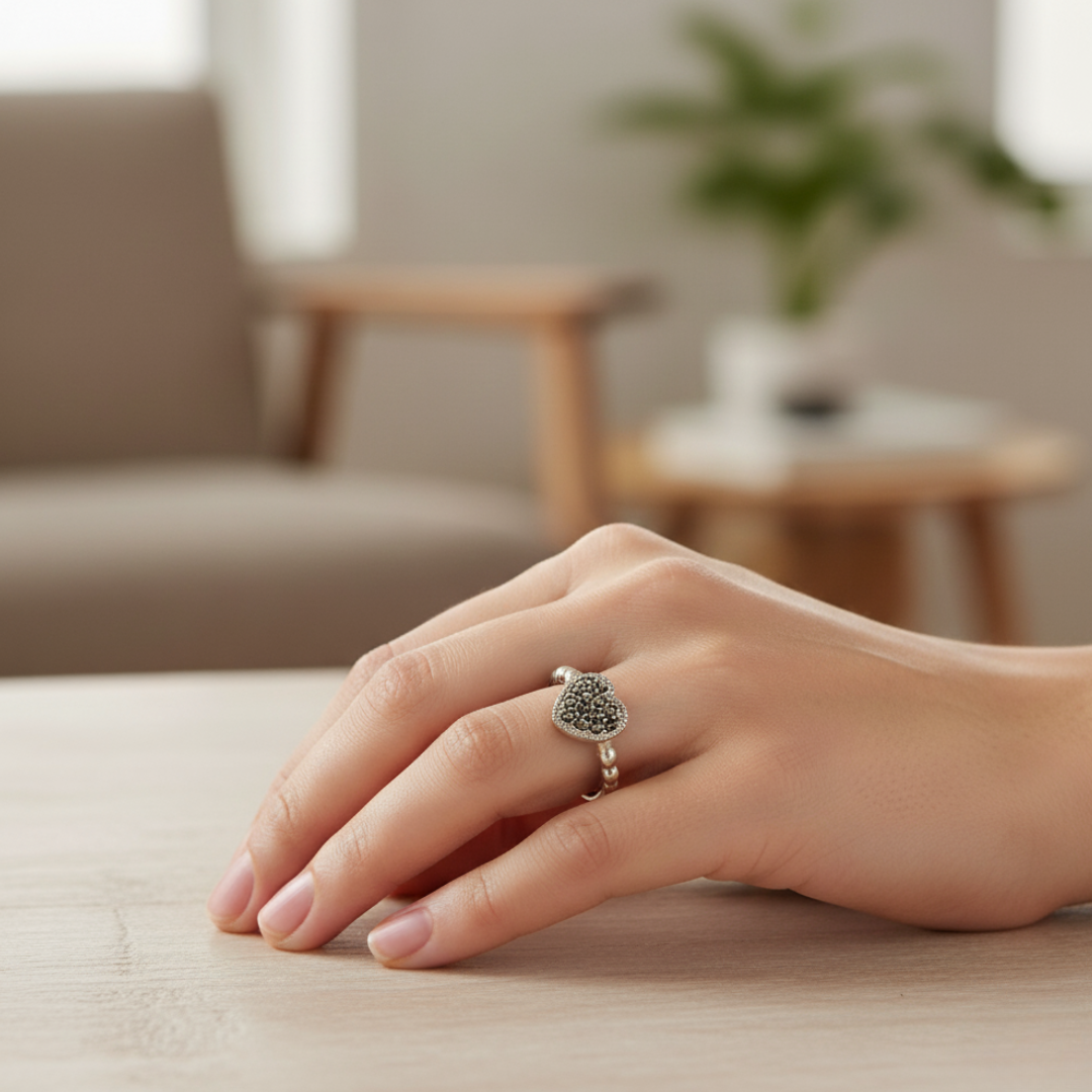 Marcasite Heart Ring - Sz 8 - Love, Elegance, and Enduring Beauty
