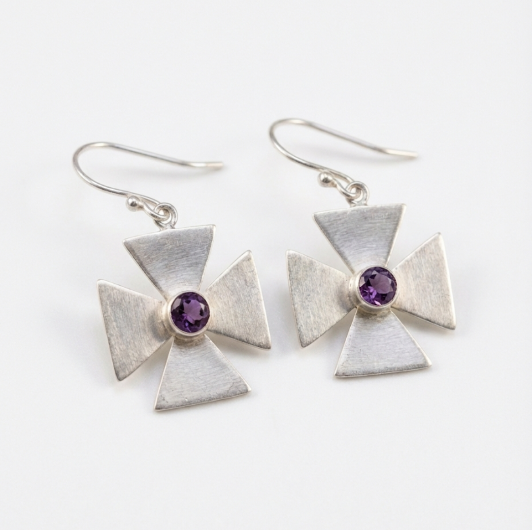 Amethyst Cross Earrings