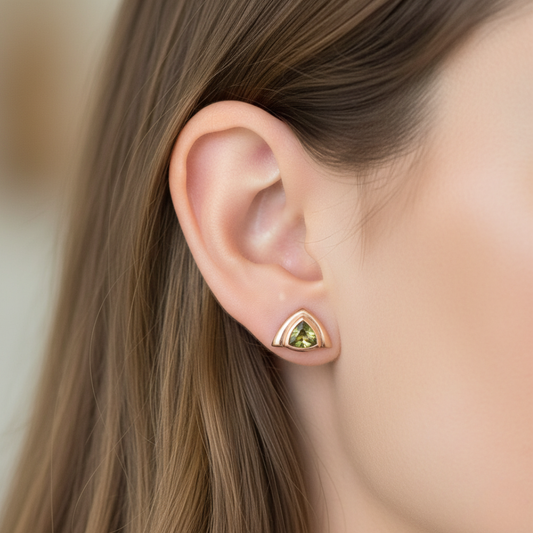 Moldavite Stud Earrings - Spiritual Transformation and Awakening