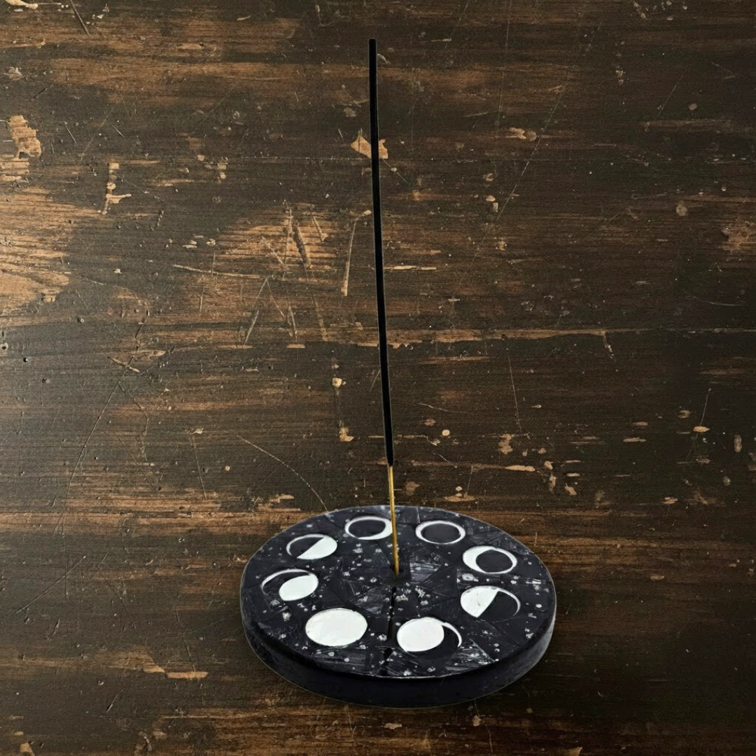 Wood & Glass Inlay Mosaic Moon Phases Incense Burner