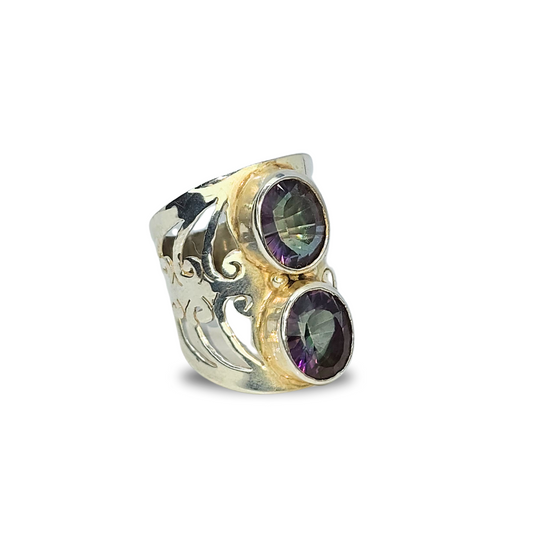 Mystic Topaz Filigree Ring - Sz 9