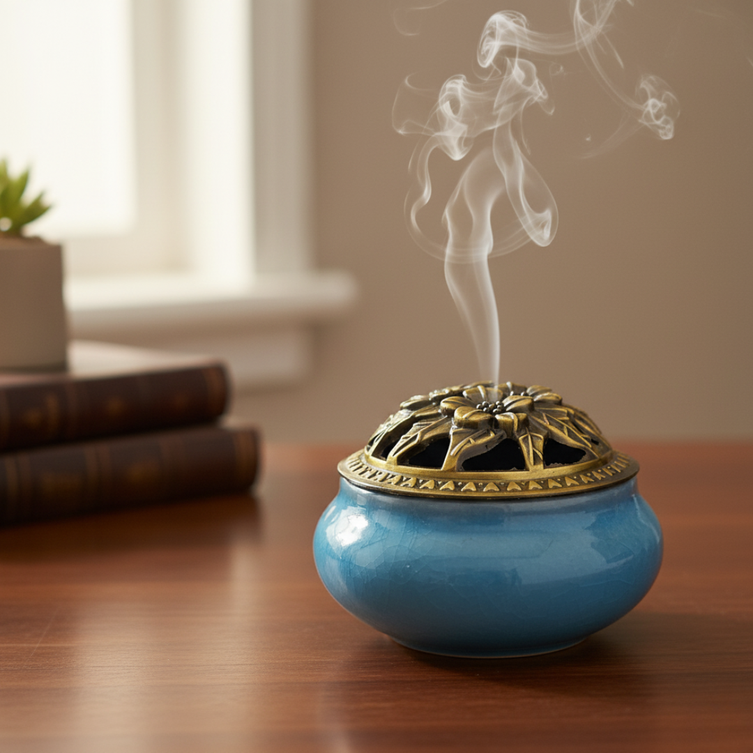 Porcelain & Brass Incense Burner