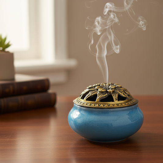 Porcelain & Brass Incense Burner