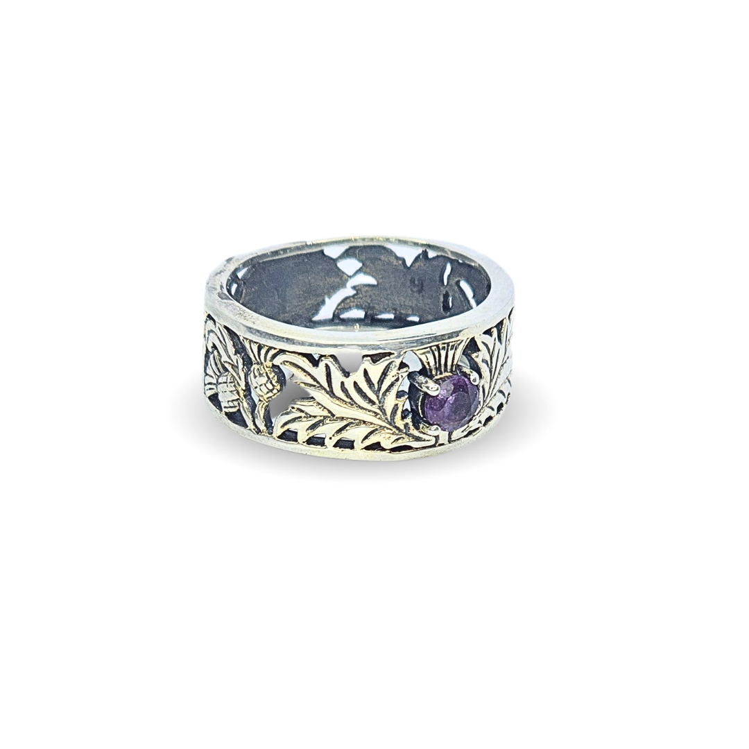 Amethyst Celtic Vines Wide Band Ring - Sz 9