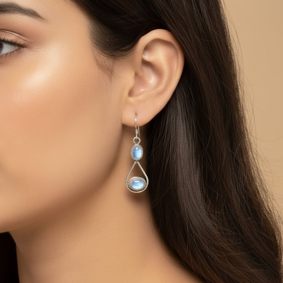 Rainbow Moonstone Sterling Silver Earrings – Intuition, Balance & Inner Light