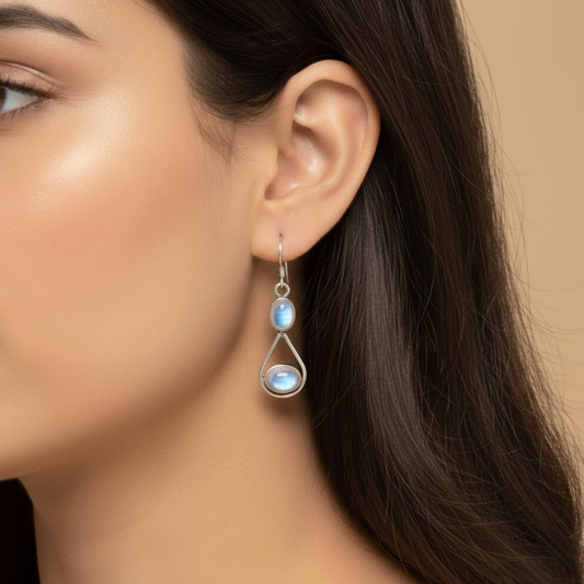 Rainbow Moonstone Sterling Silver Earrings – Intuition, Balance & Inner Light