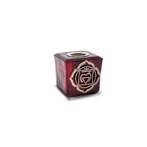 Root Chakra Mini Glass Cube Candle Holder with Emblem