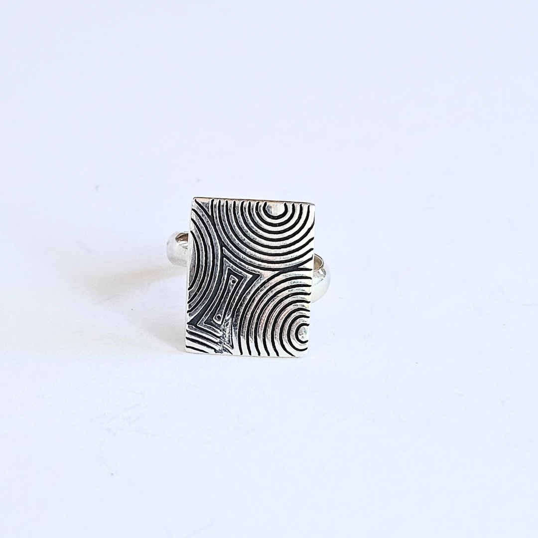 Patterned Silver Ring - 7, 8