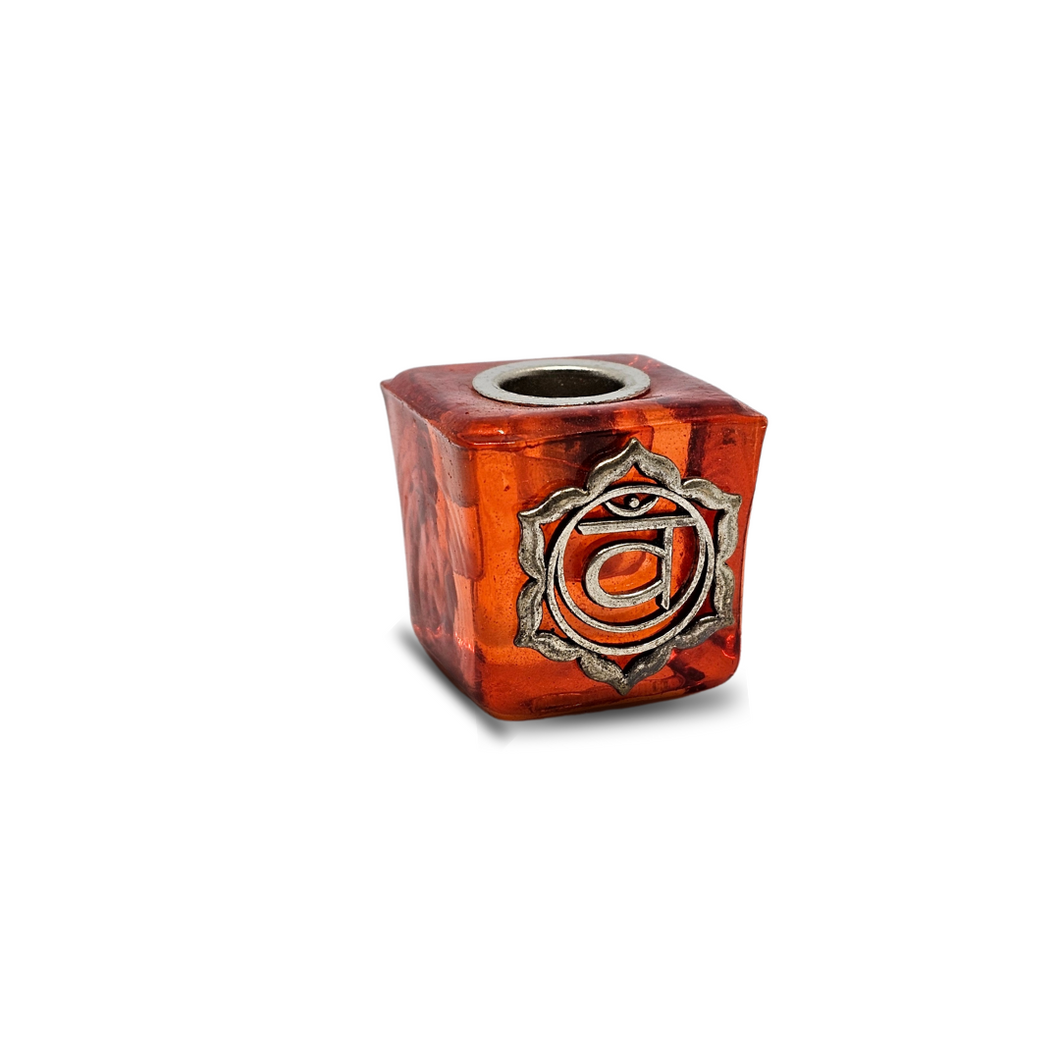 Sacral Chakra Mini Glass Cube Candle Holder