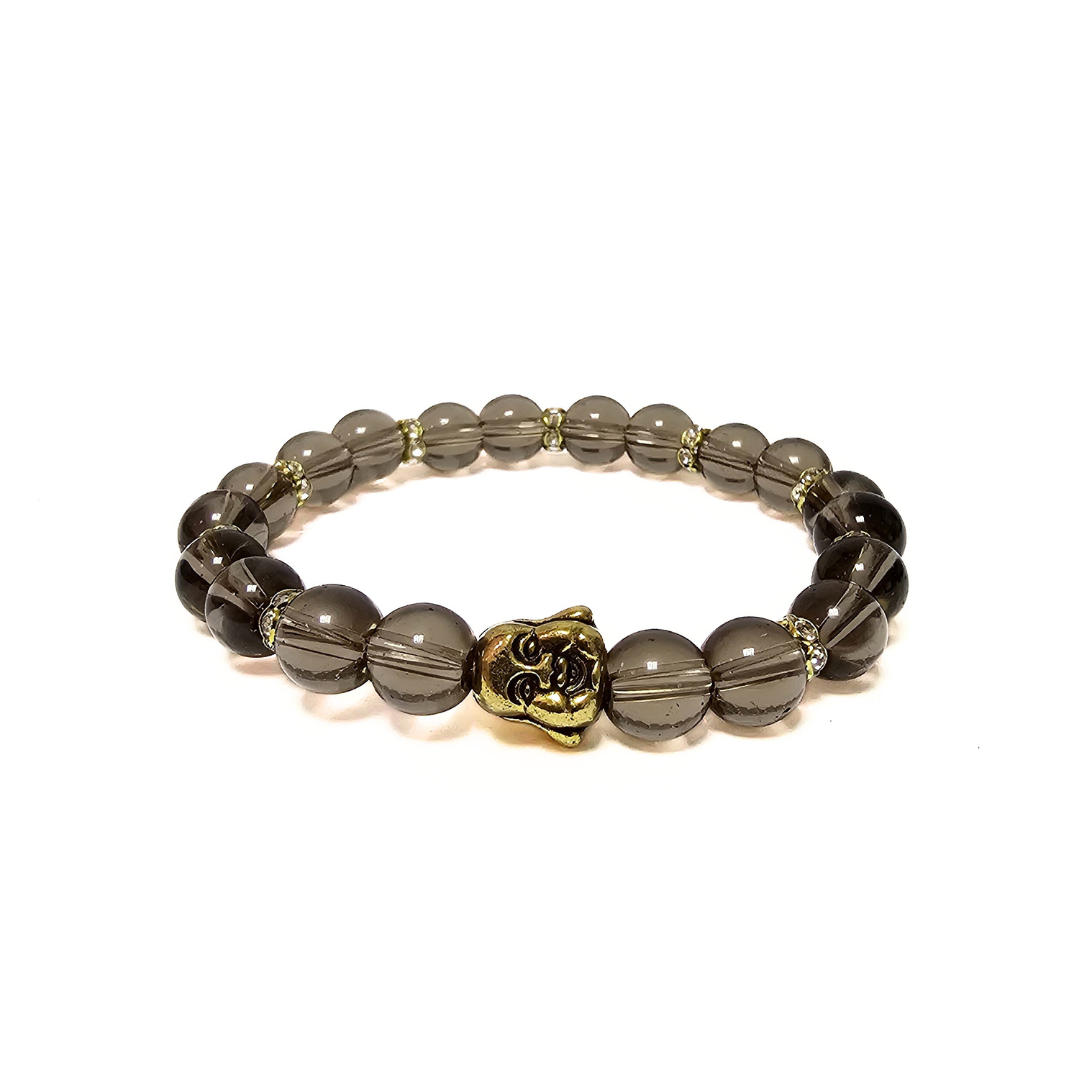 Smokey Quartz Bracelet with Laughing Buddha Charm – Grounding, Protection & Peace for the Winter Season