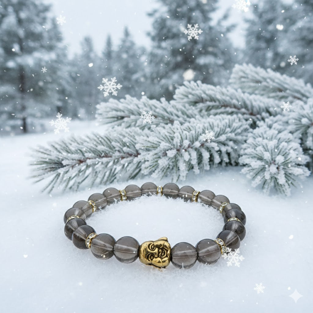 Smokey Quartz Bracelet with Laughing Buddha Charm – Grounding, Protection & Peace for the Winter Season