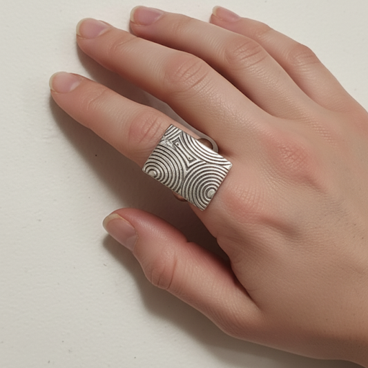 Patterned Silver Ring - 7, 8 - Embrace the Flow of Life’s Journey