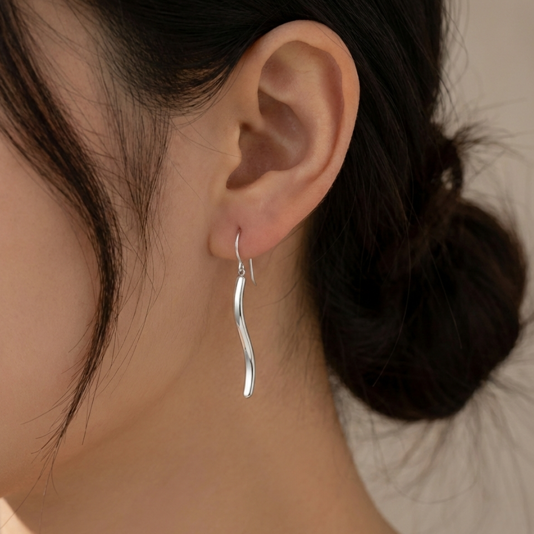 Sculptural Shine - Fluid Silver Drop Earrings