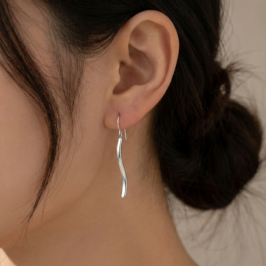 Sculptural Shine - Fluid Silver Drop Earrings