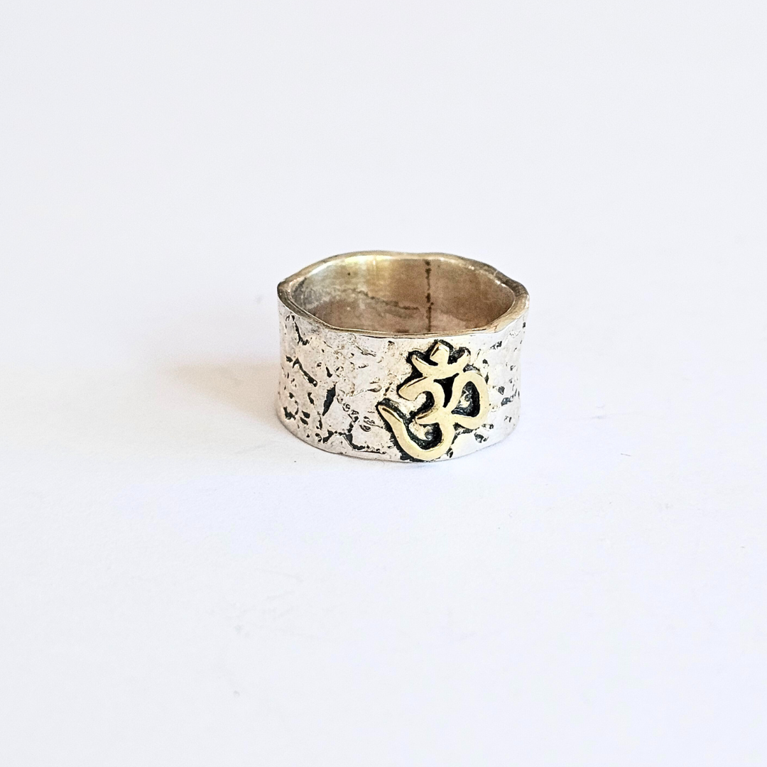 Sterling Silver/Gold Ohm Ring - Sz 8