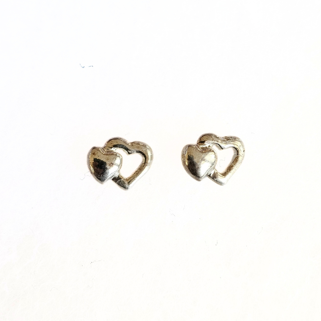 Sterling Silver Double Heart Studded Earrings