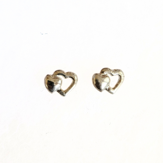 Sterling Silver Double Heart Studded Earrings