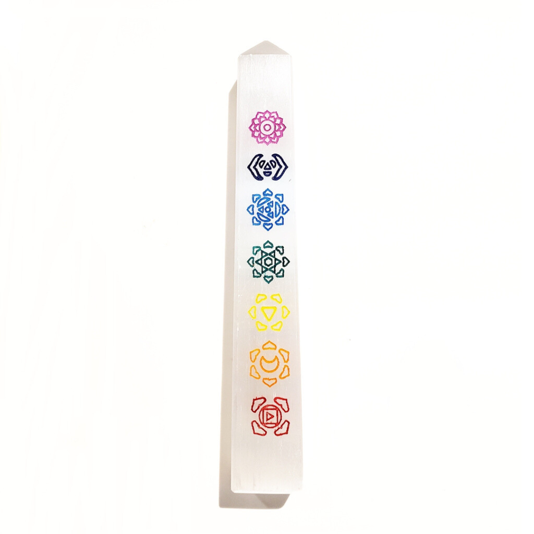 Selenite 7 Chakra Obelisk Tower - A Beacon of Clarity and Balance