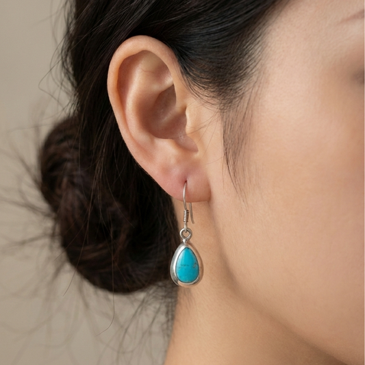Sterling Silver Turquoise Teardrop Earrings - Ancient Protection & Master Healing