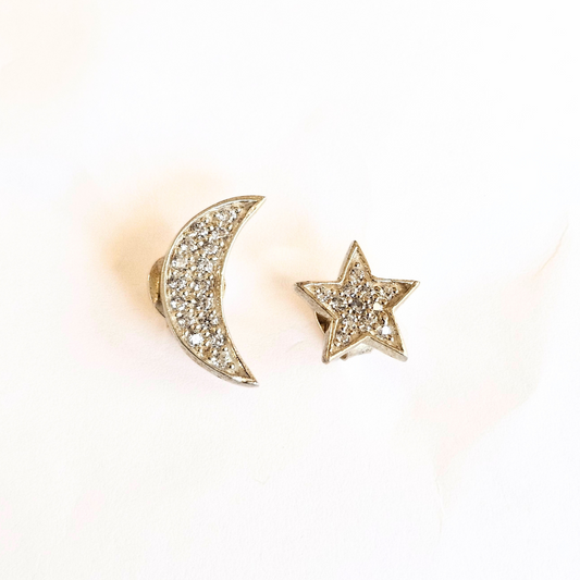 Sterling Silver Star & Moon Studded Earrings