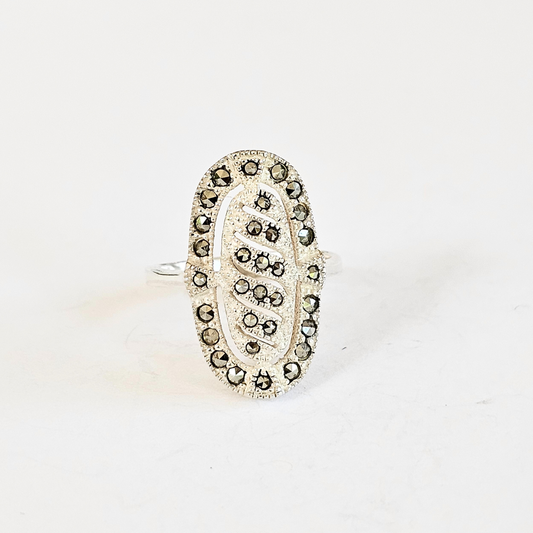 Marcasite Goddess Shield Ring - Sz 7.5