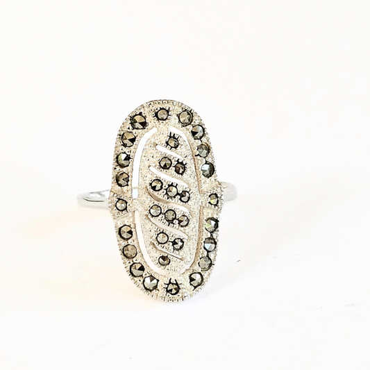 Marcasite Goddess Shield Ring - Sz 7.5