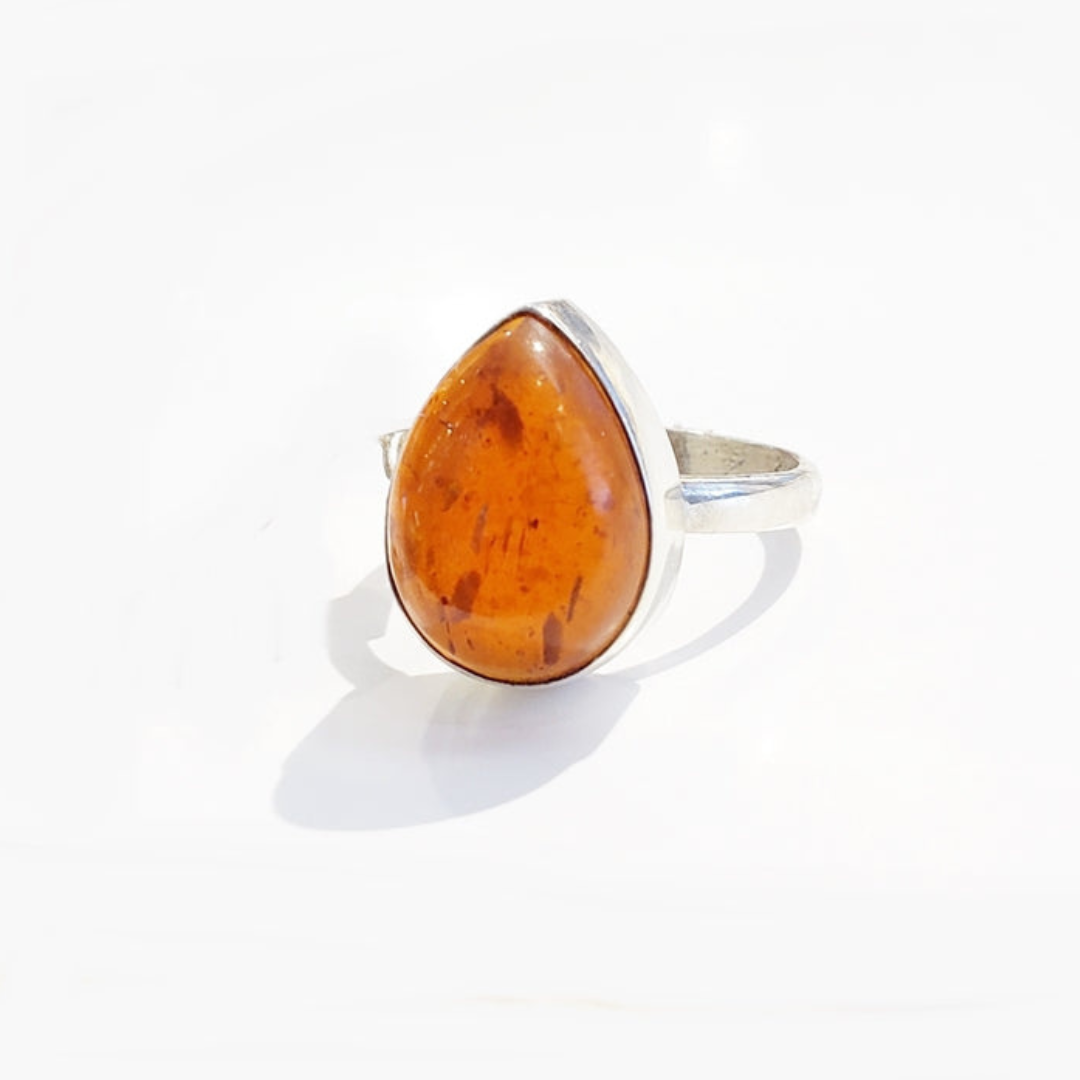 Amber Teardrop Ring - Sz 8