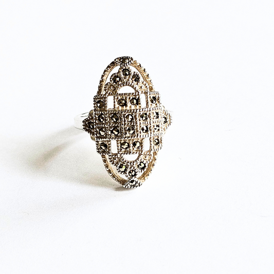 Marcasite Goddess Shield Ring - Sz 8