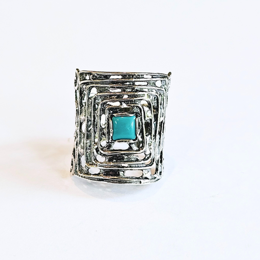 Israeli Silver Turquoise Ring Sz 8.5