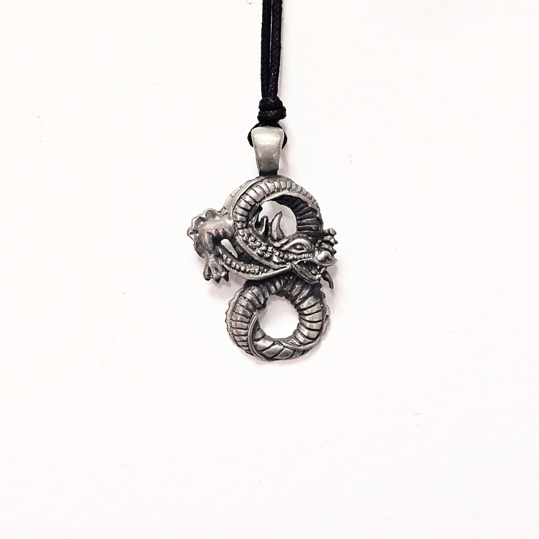 Antiqued Steel Chinese Fighting Dragon Pendant