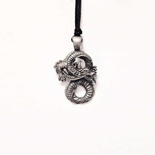 Antiqued Steel Chinese Fighting Dragon Pendant