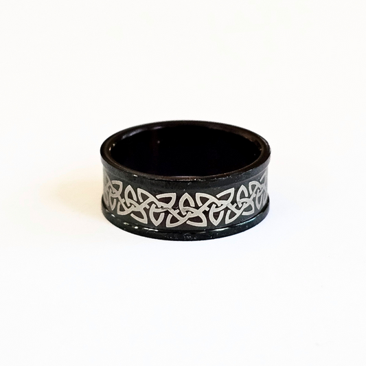 Black Enamel Stainless Steel Celtic Ring - Sz 10.5