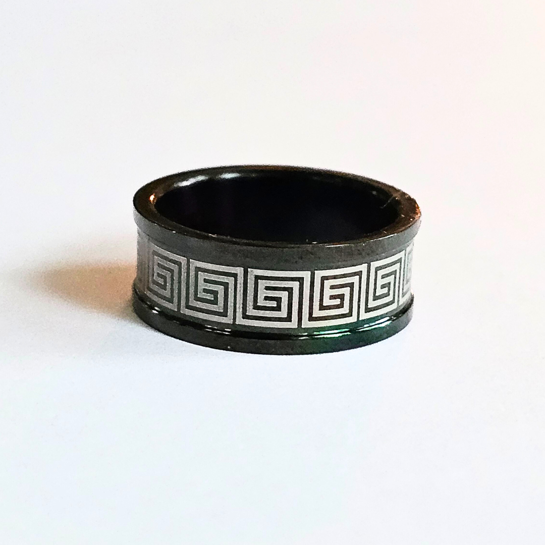 Black Enamel Stainless Steel Celtic Ring - Sz 10