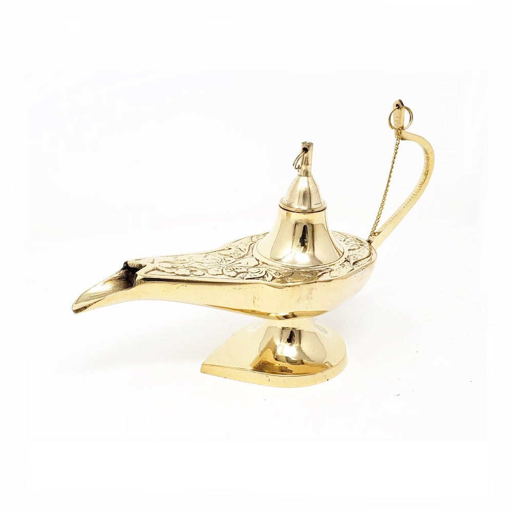 Antique Etched Solid Brass Incense Burner Aladdin Style Lamp 