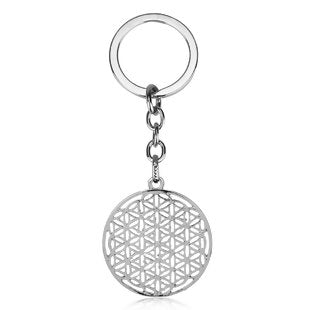 Silver Coloured Flower Of Life Keychain
