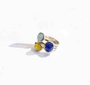 Aquamarine, Blue & Yellow Chalcedony Ring - Sz 6 & 8