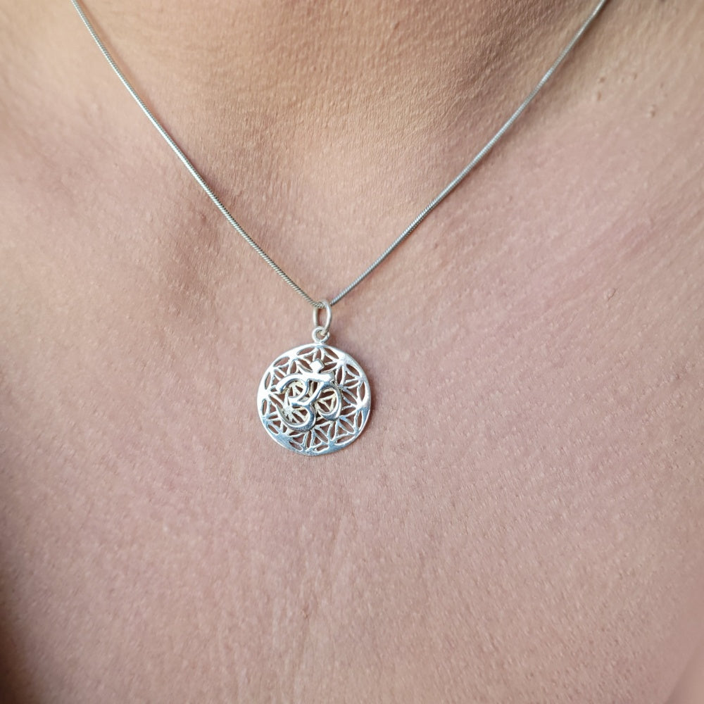 Silver Ohm Flower of Life Pendant