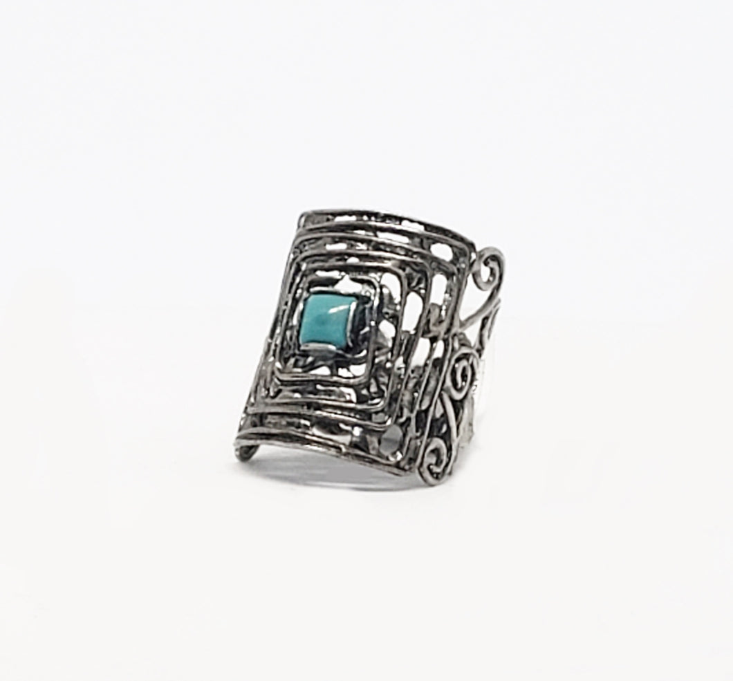 Israeli Silver Turquoise Ring Sz 8.5